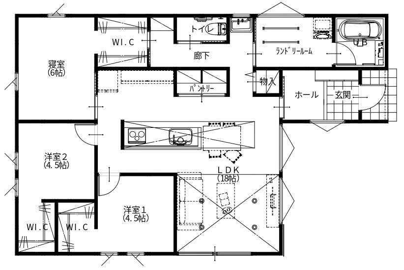 米子市上福原平屋モデルハウス 3LDK 平面図