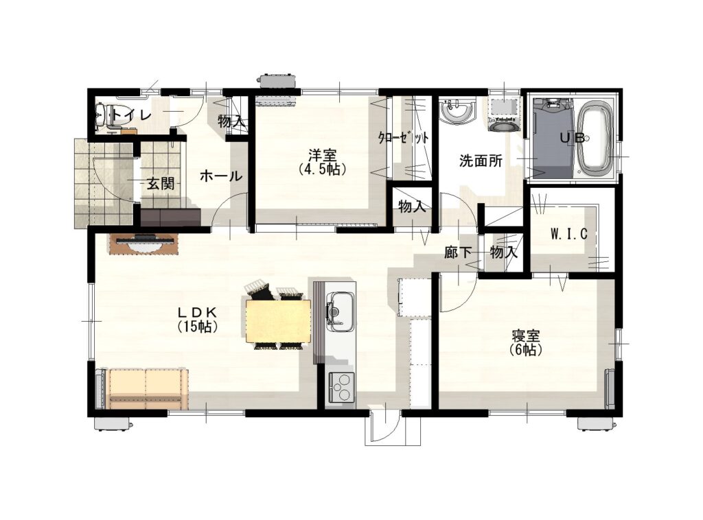 益田市かもしま東平屋モデルハウス　2LDK　平面図