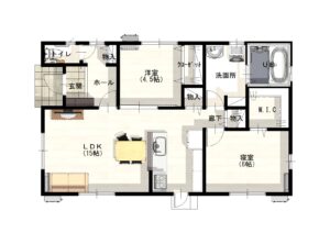 益田市かもしま東平屋モデルハウス　2LDK　平面図