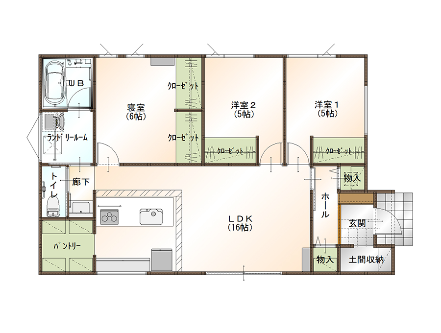 鳥取市浜坂7丁目平屋モデルハウス　平面図　3LDK